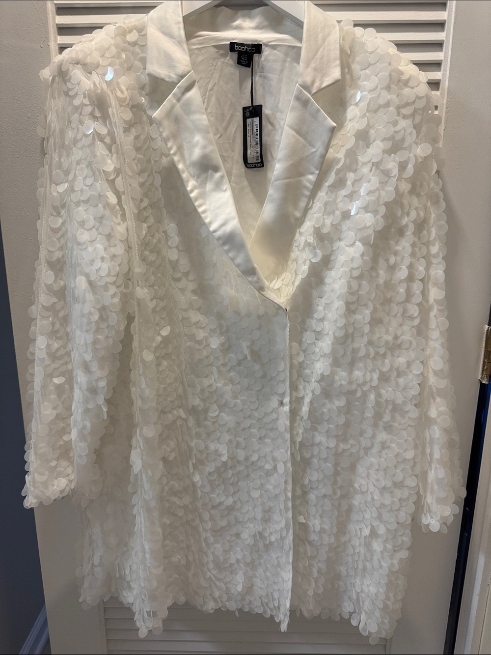 Boohoo White Sequin Blazer Tunic